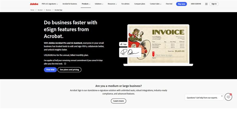 Adobe Acrobat Sign homepage