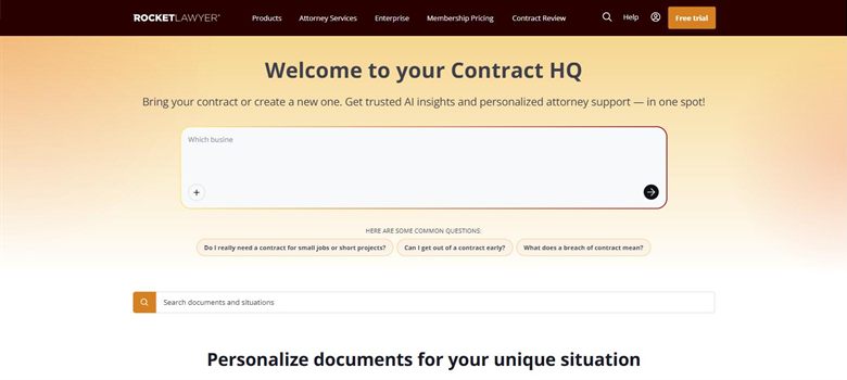 Rocket Lawyer homepage